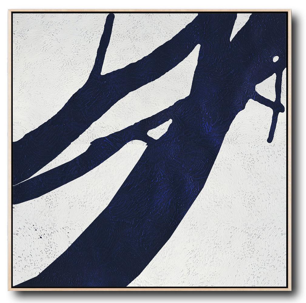 Buy Large Canvas Art Online - Hand Painted Navy Minimalist Painting On Canvas - Fine Art Paintings Large